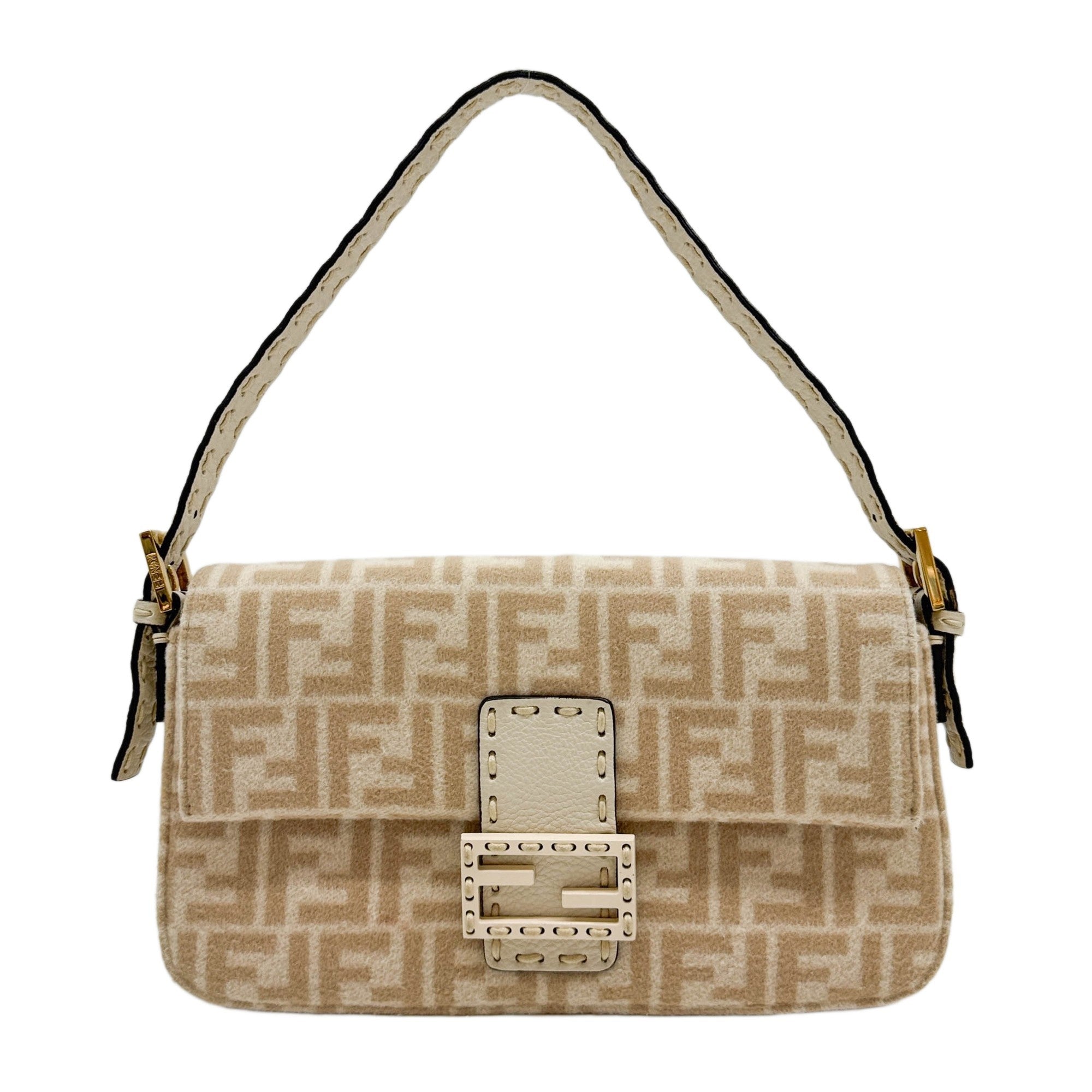 Baguette Selleria Tan Zucca Wool Shoulder Bag