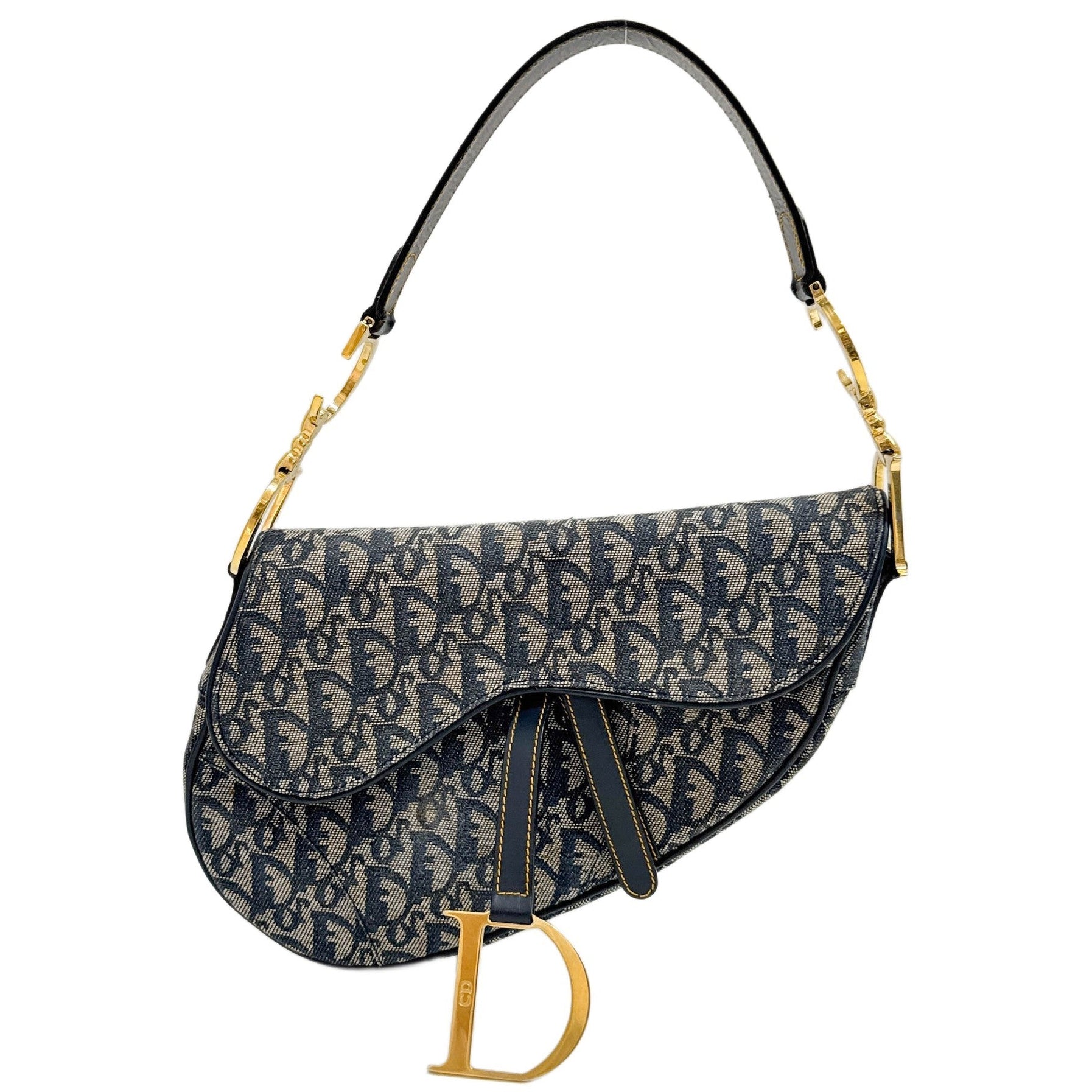 Saddle Navy Blue Trotter with Yellow Trim Canvas Shoulder Bag