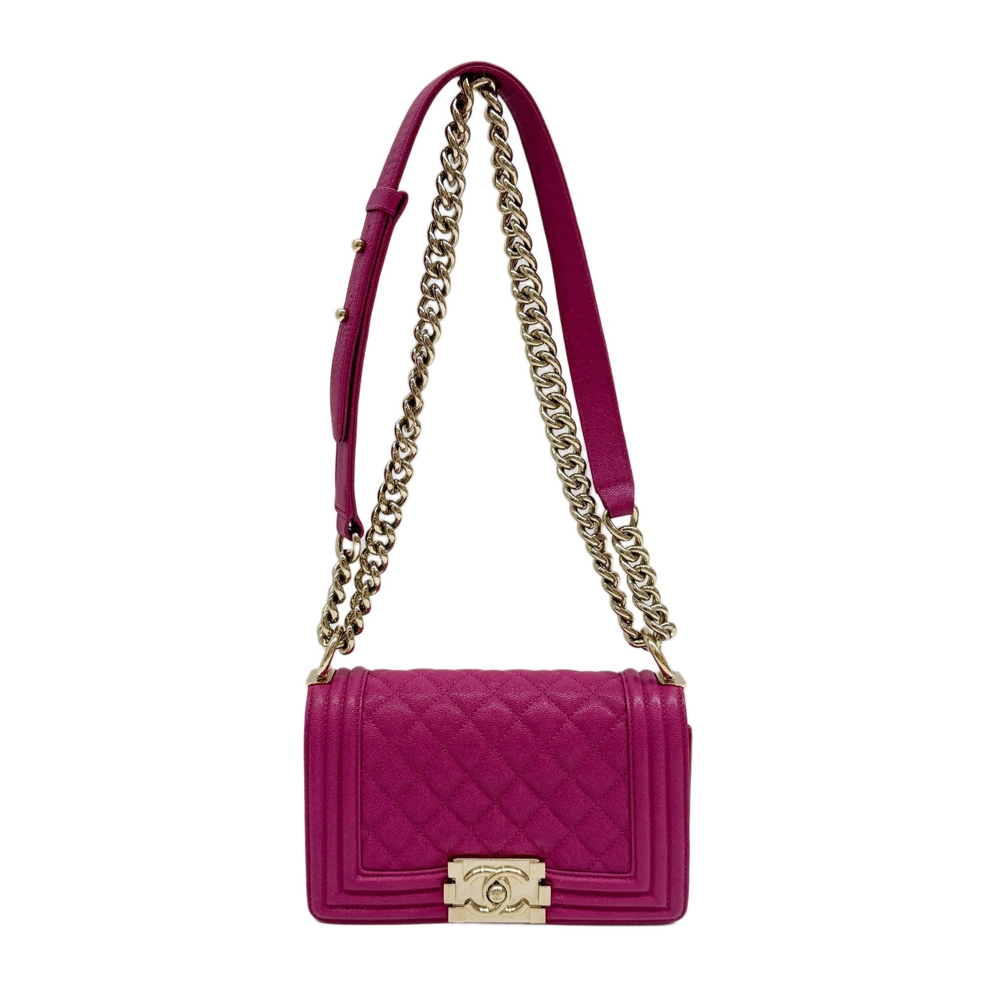 Boy 2019 Matelasse Fuchsia Pink Leather Shoulder Bag