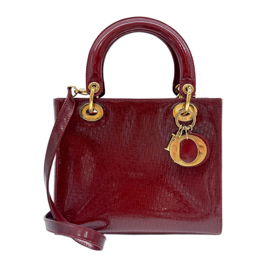 Lady Dior Burgundy Trotter Patent Leather Two Way bag