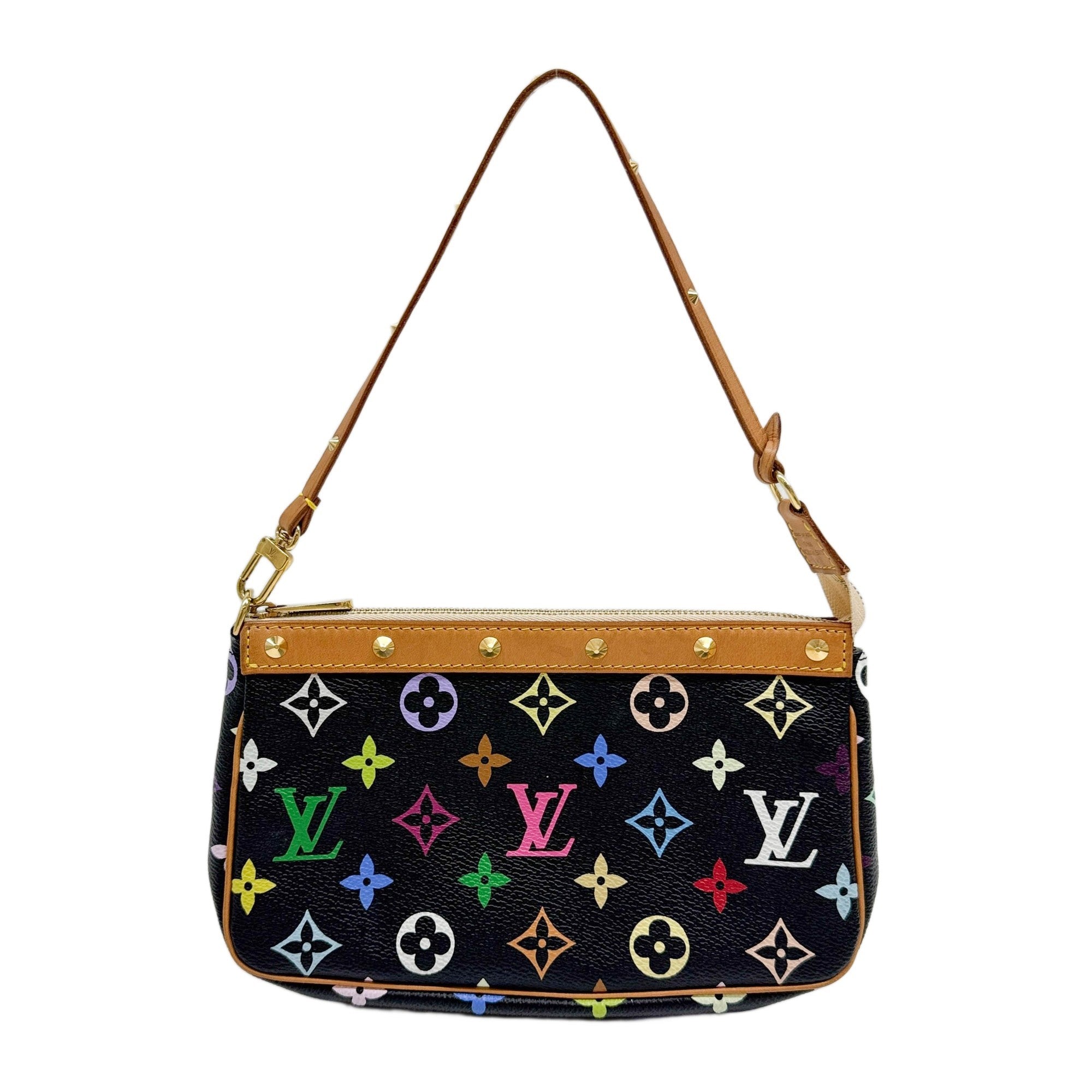 LV x Takashi Murakami Pochette Accessoire Multicolor Monogram Black Canvas Shoulder Bag