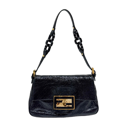 Mini Mamma Baguette Black Leather Shoulder Bag