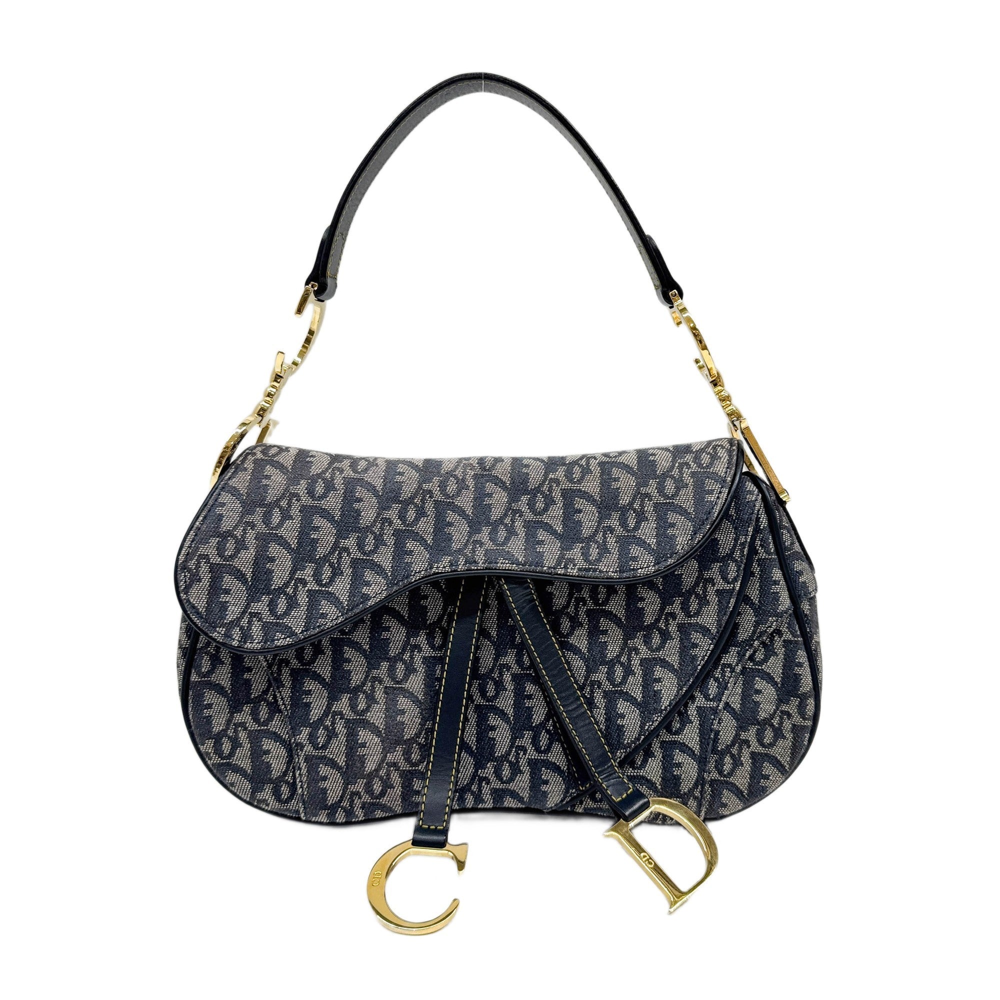Double Saddle Blue Trotter Canvas Shoulder Bag