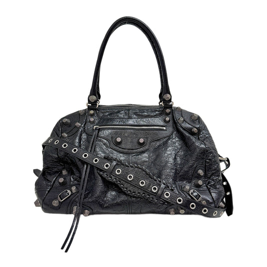 Neo Cagole City Silver Hardware Black Leather Two Way Bag