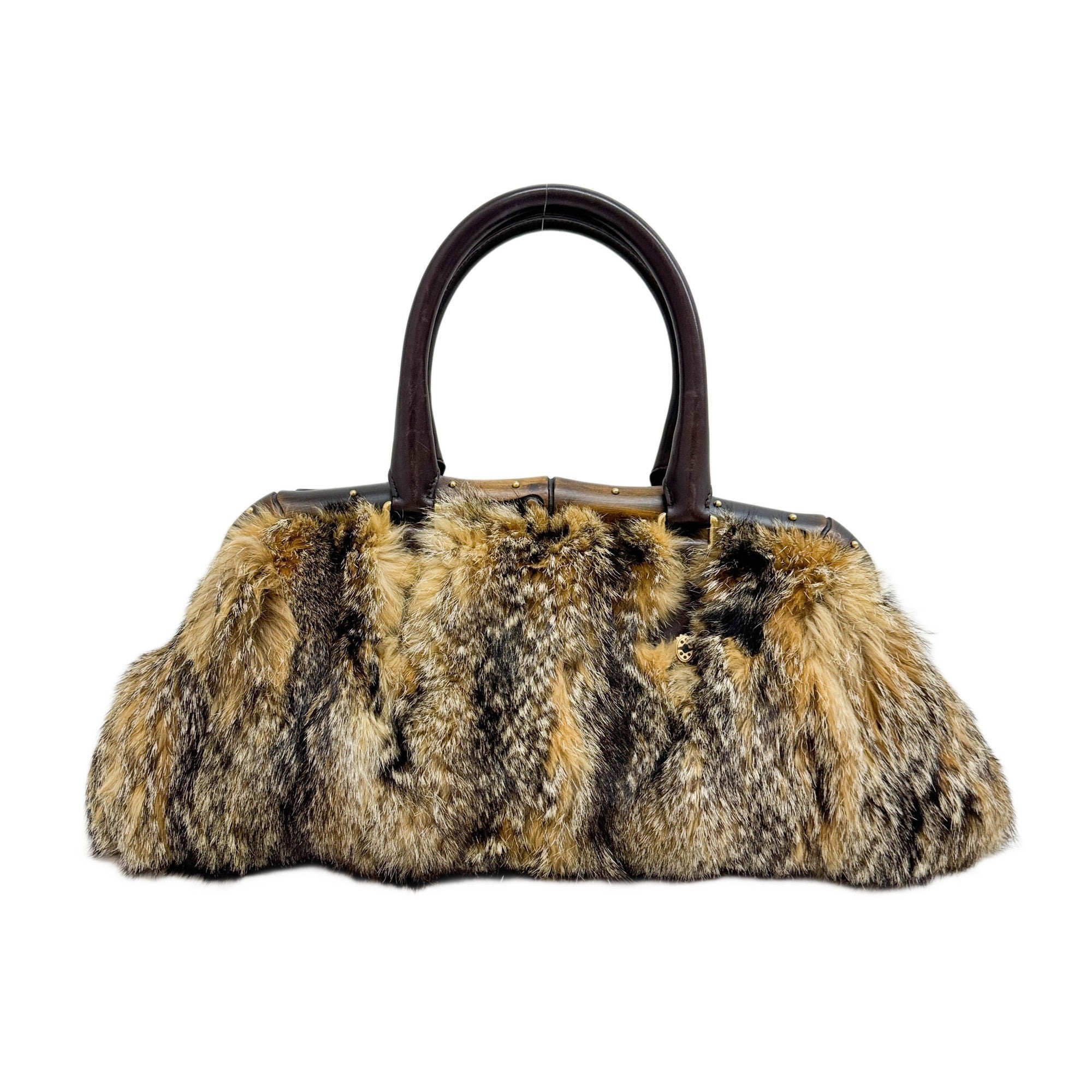 Bamboo Brown Fur Handle Bag