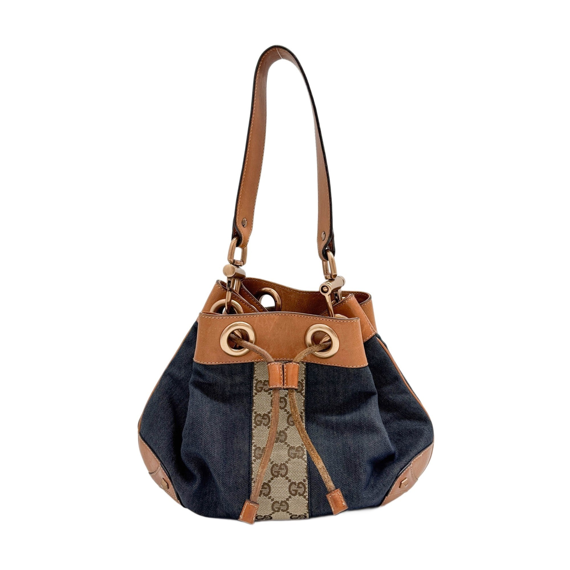 Nailhead Blue Denim GG Canvas Bucket Bag