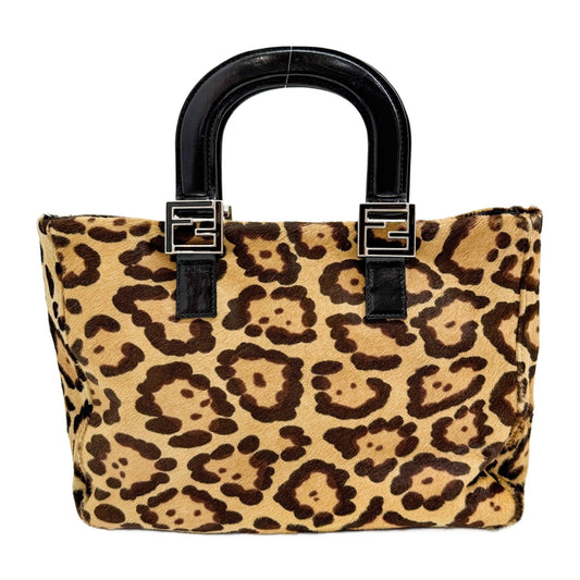 Top Handle Brown Cheetah Print Pony Hair Tote Bag