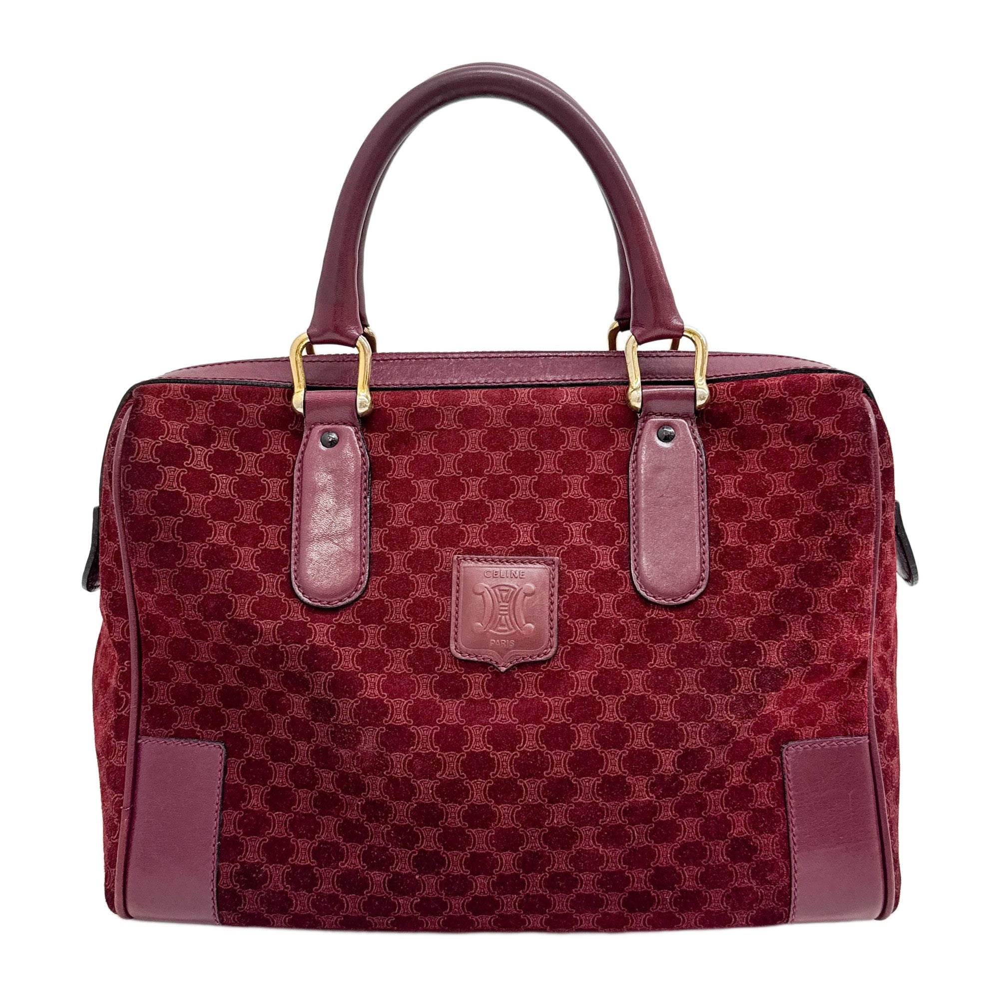 Red Macadam Triomphe Suede Boston Hand Bag