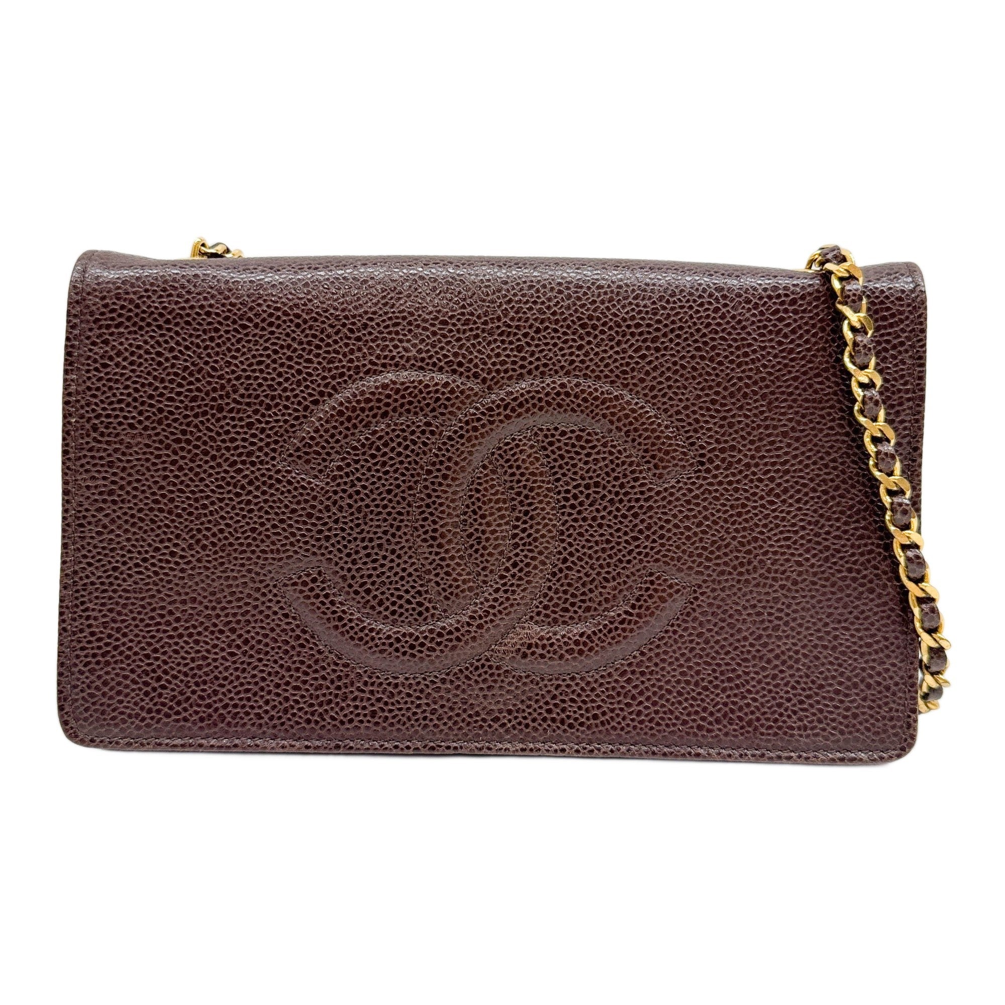 Timeless CC Wallet On Chain 1994-1996 Brown Leather Crossbody Bag