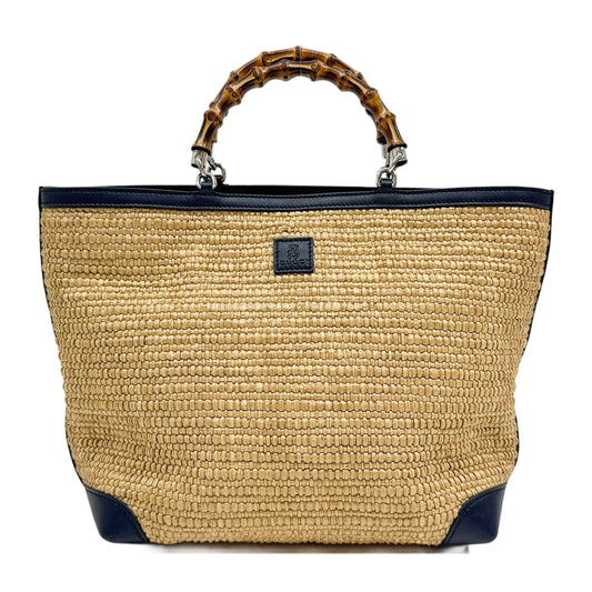 Bamboo Brown Raffia and Black Leather Trim Hand Bag