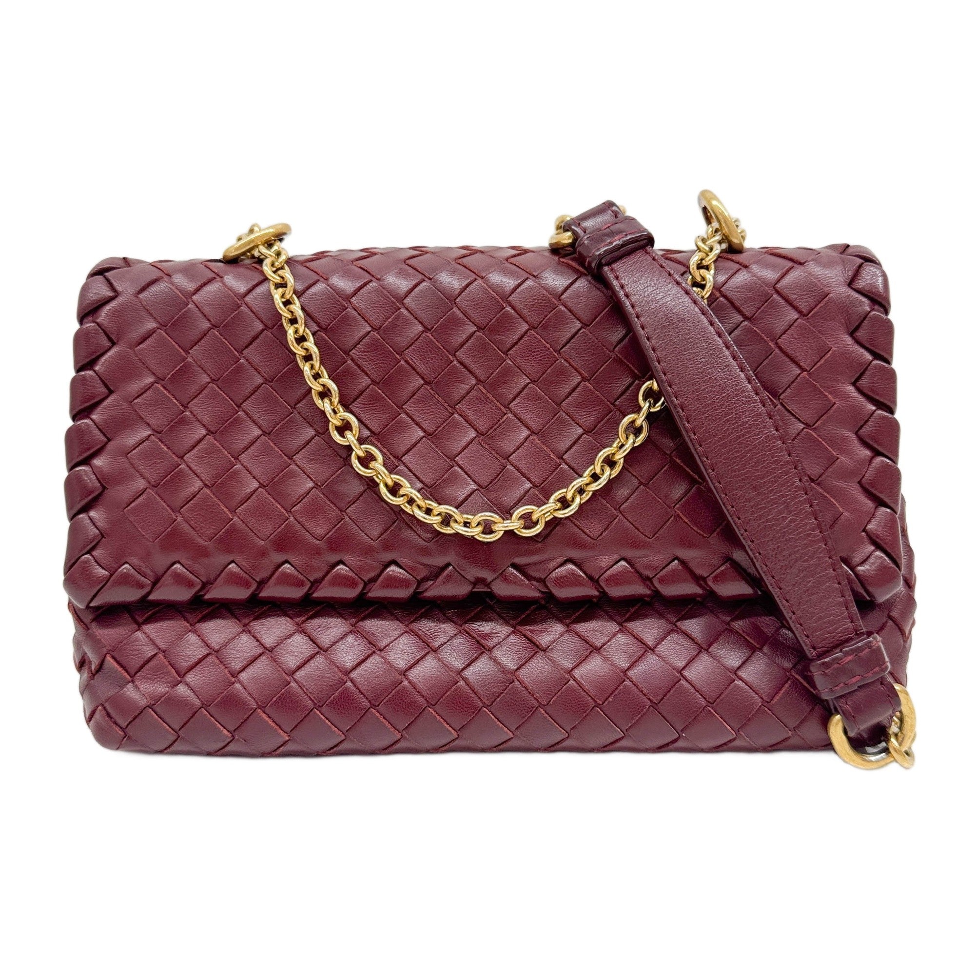 Intrecciato Chain Burgundy Red Leather Shoulder Bag