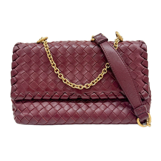 Olimpia Intrecciato Chain Burgundy Red Leather Shoulder Bag