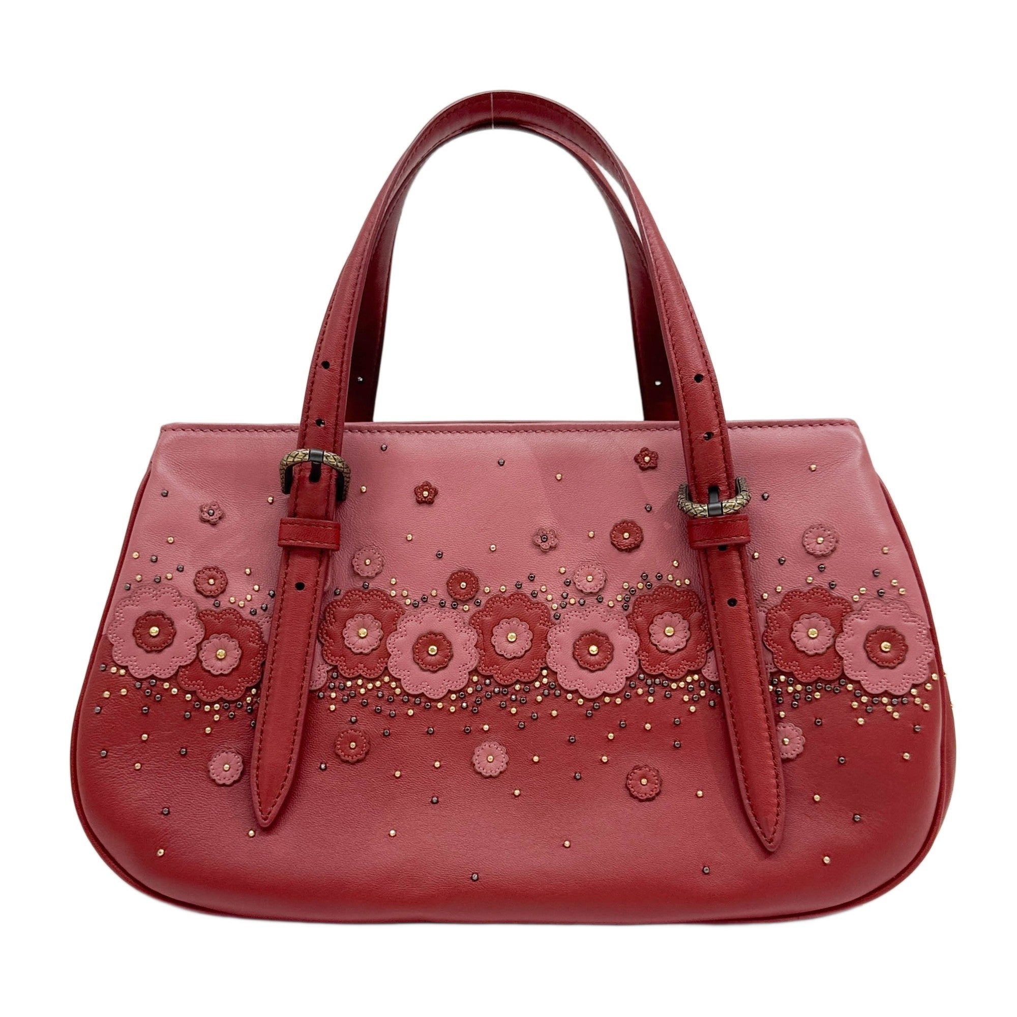 Limited Edition Embroidered Studded Red Leather Basket Hand Bag