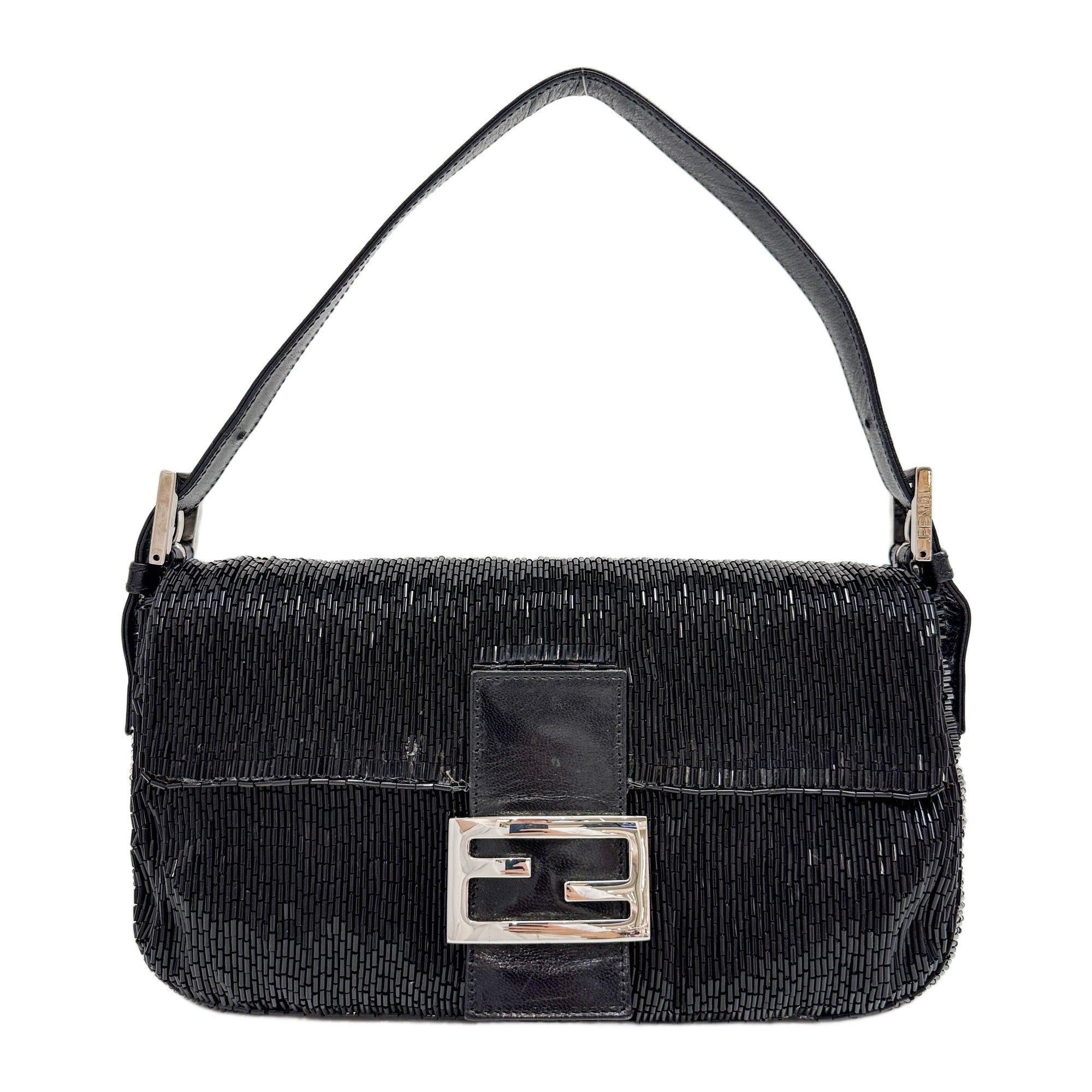 Baguette Black Beaded Shoulder Bag
