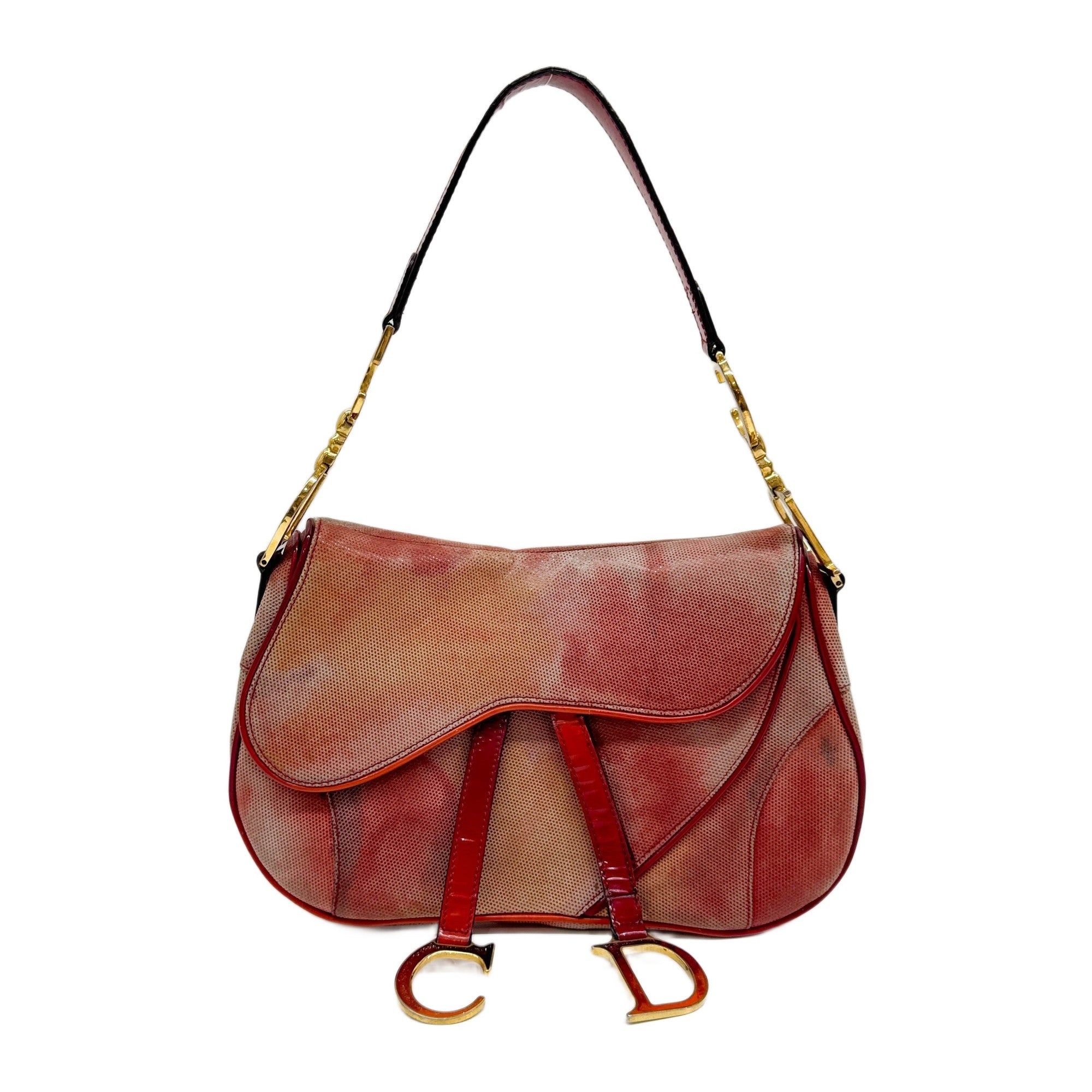 Double Saddle Orange Canvas Shoulder Bag