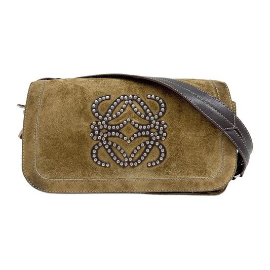 Anagram Kahki Green Suede Shoulder BAg