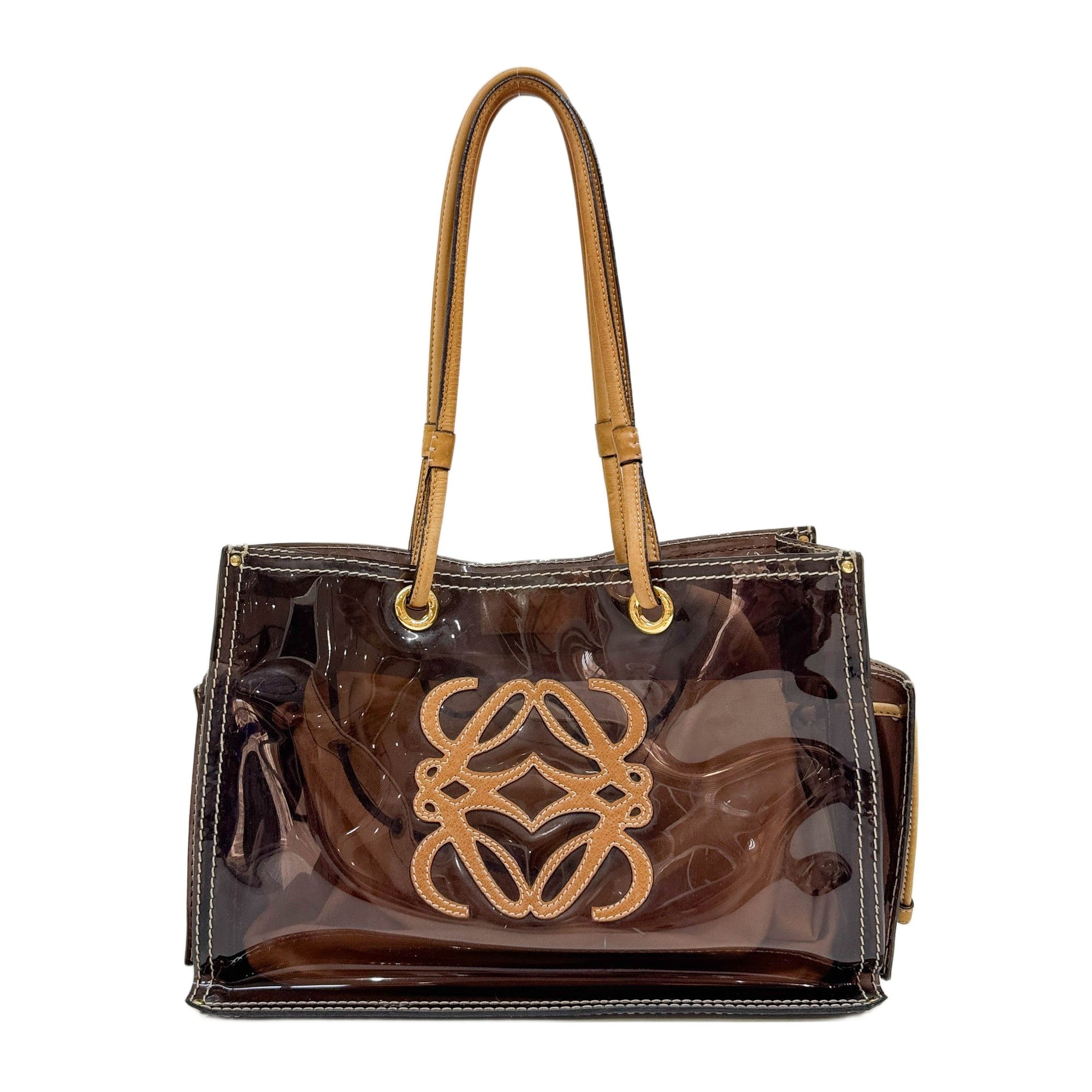 Anagram Brown Vinyl Tote Shoulder Bag