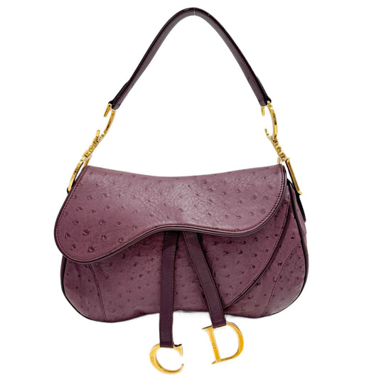 Double Saddle Purple Ostrich Leather Shoulder Bag