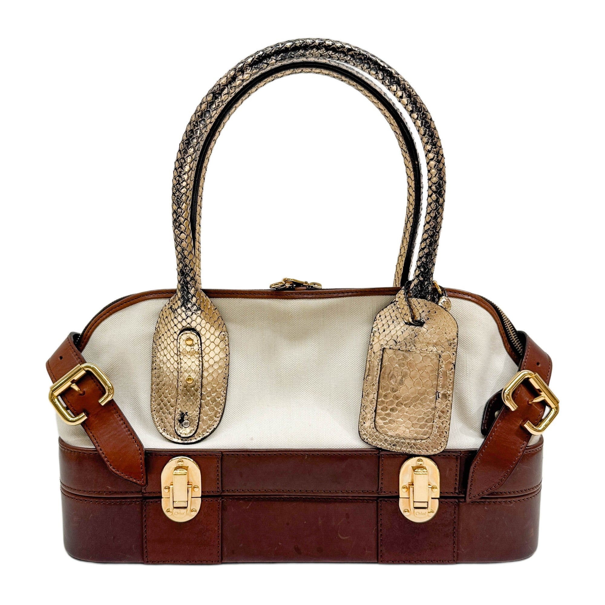 Trunk Brown Leather & Cotton Shoulder Bag