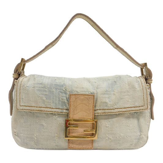Baguette Beige Zucca Canvas Denim Shoulder Bag