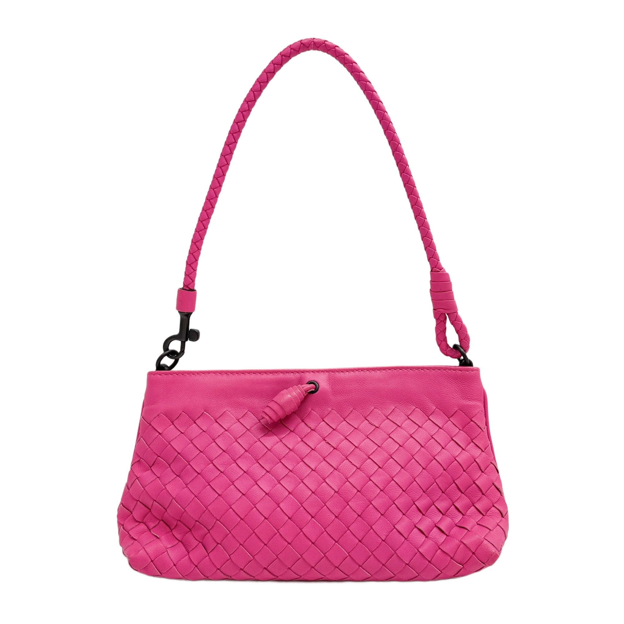 Intrecciato Neon Pink Leather Shoulder Bag