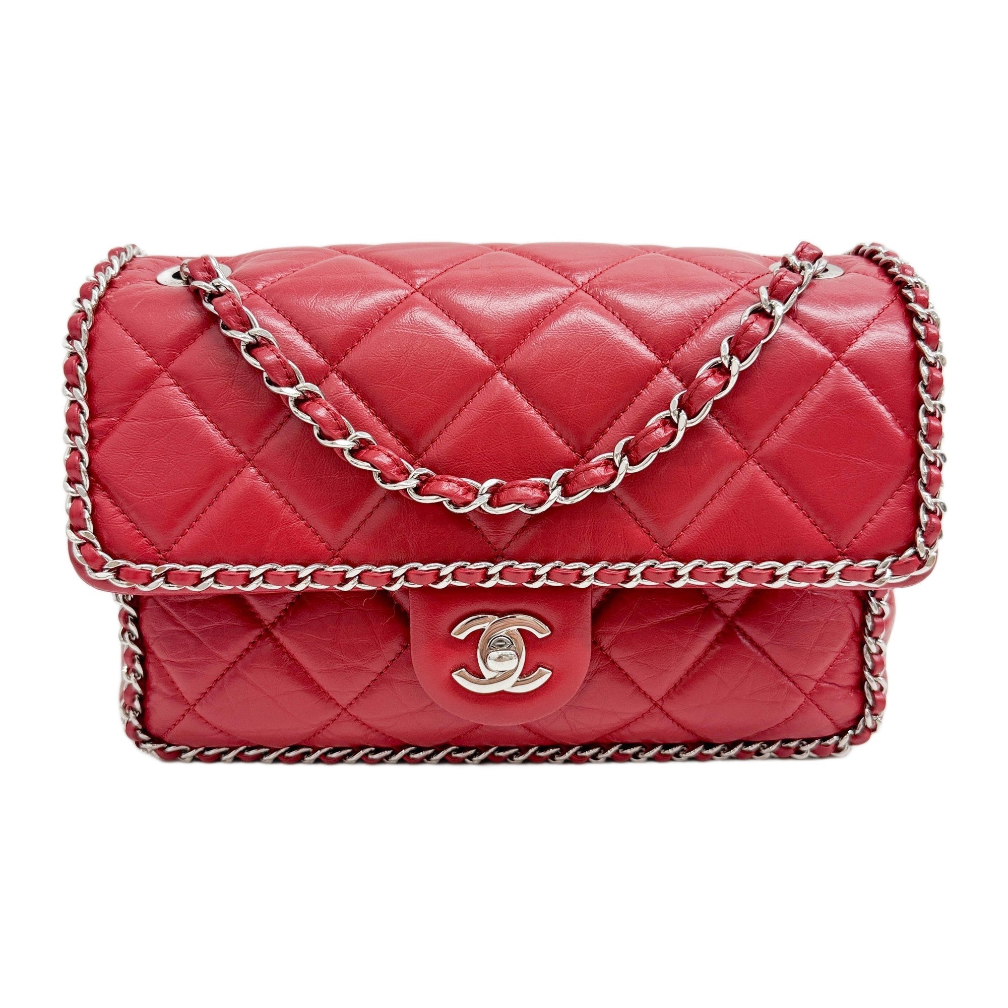 Classic Flap 2019 Chain Rim Red Leather Shoulder Bag