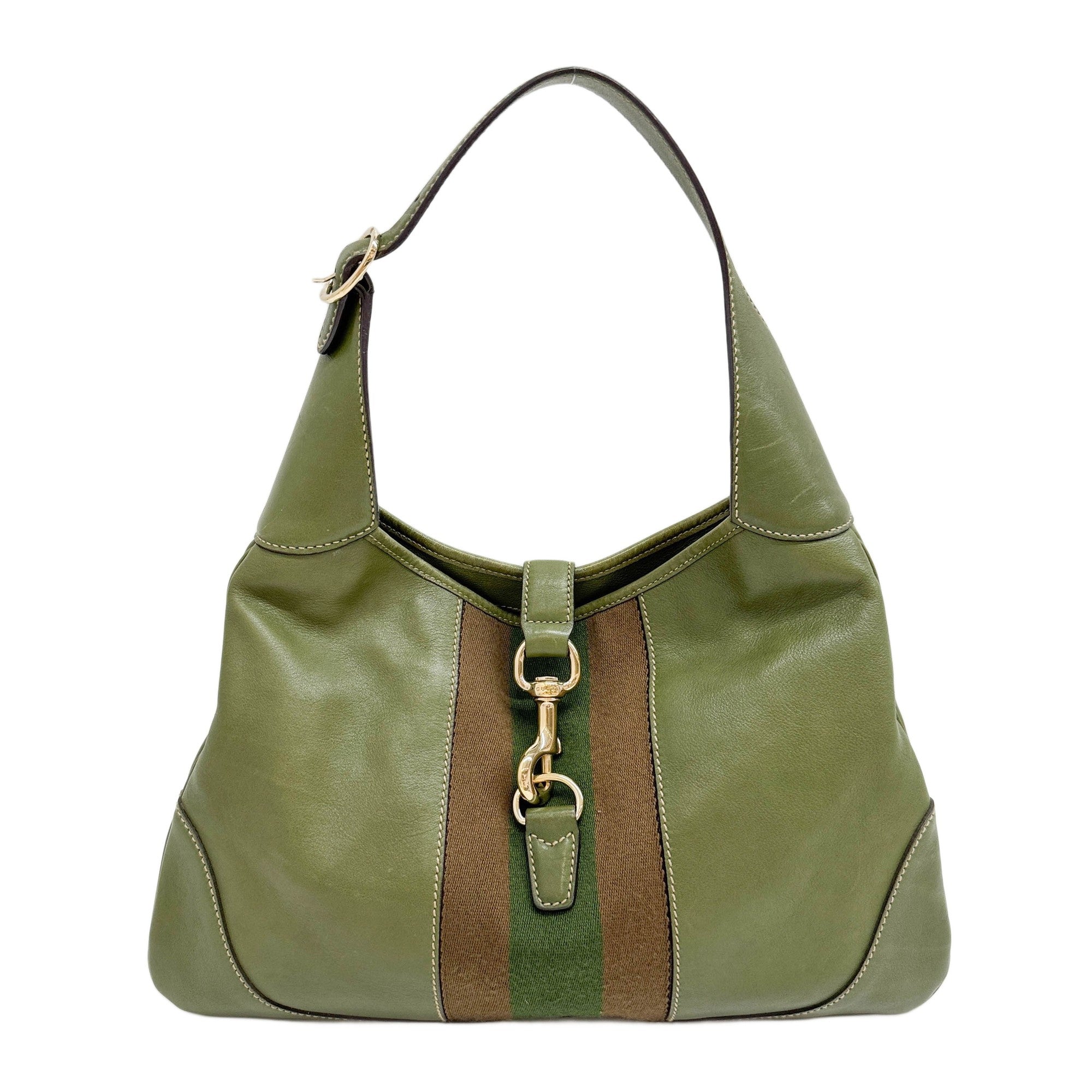 Jackie O Bouvier Olive Green Leather Shoulder Bag