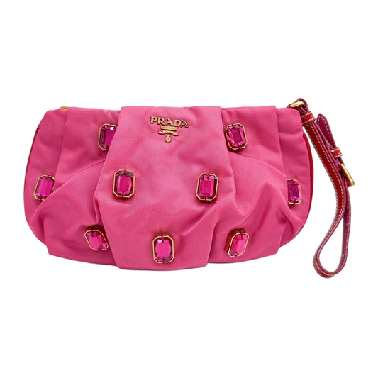 Tessuto Pietre Bejewelled Pink Nylon Pouch Bag