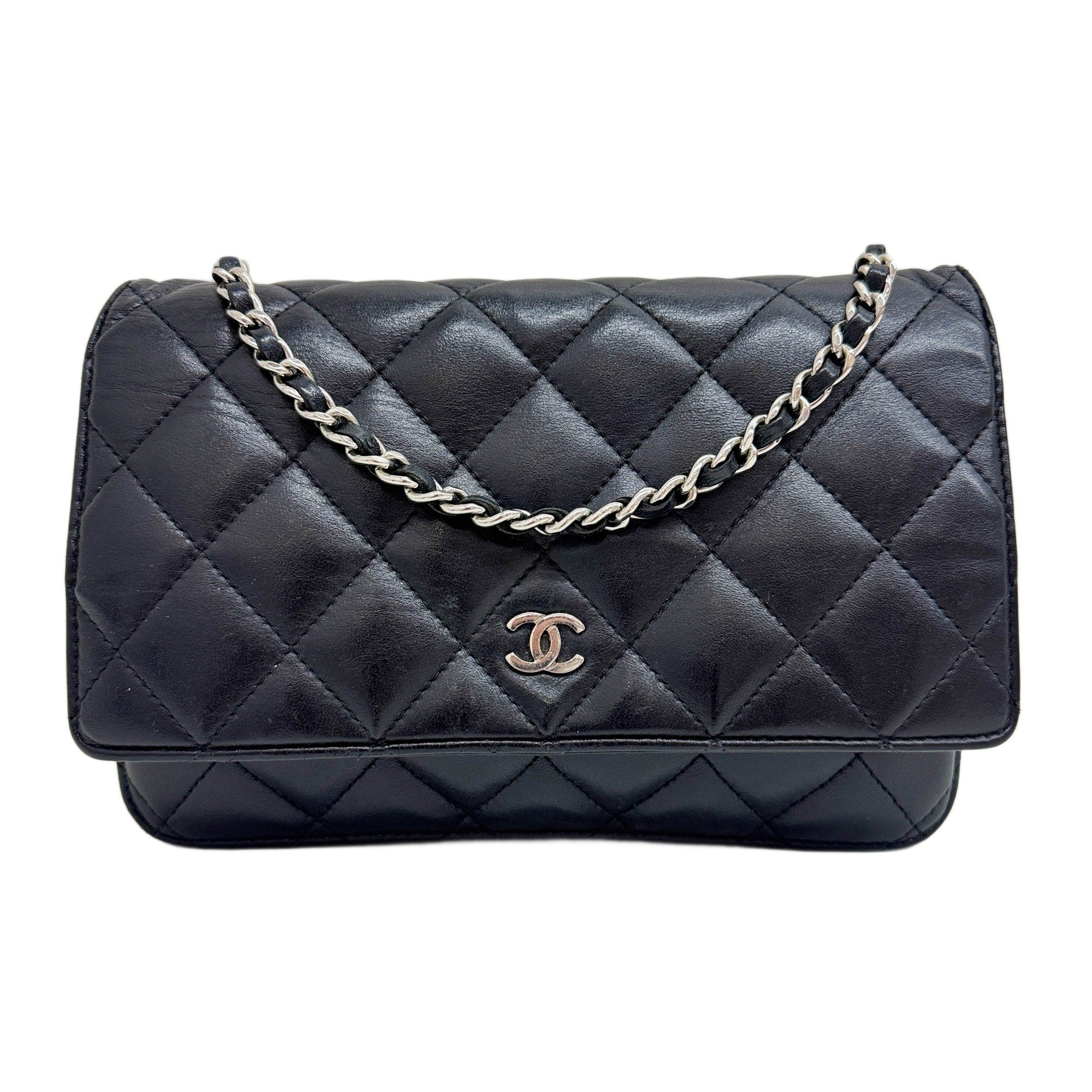Wallet on Chain 2019 Matelasse Black Leather Shoulder Bag