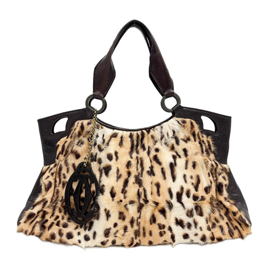 Marcello Brown Cheetah Print Pony Hair Tote Bag