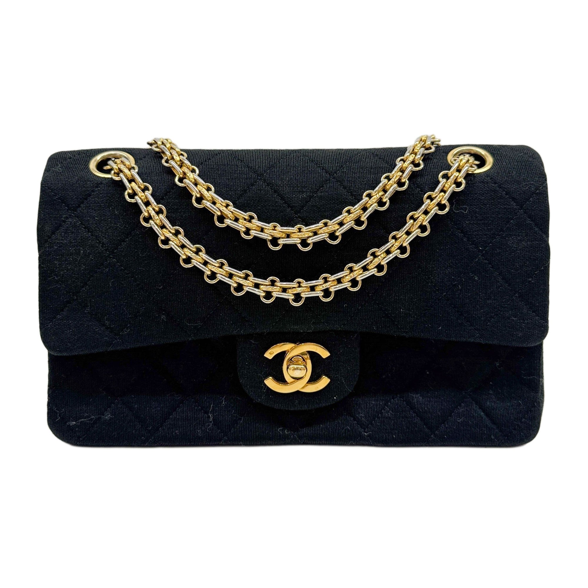 Small Classic Double Flap 1986-1988 Matelasse Black Cotton Shoulder Bag