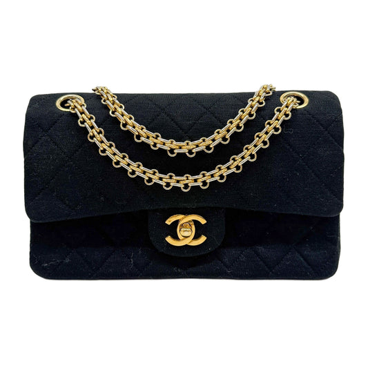 Small Classic Double Flap 1986-1988 Matelasse Black Cotton Shoulder Bag