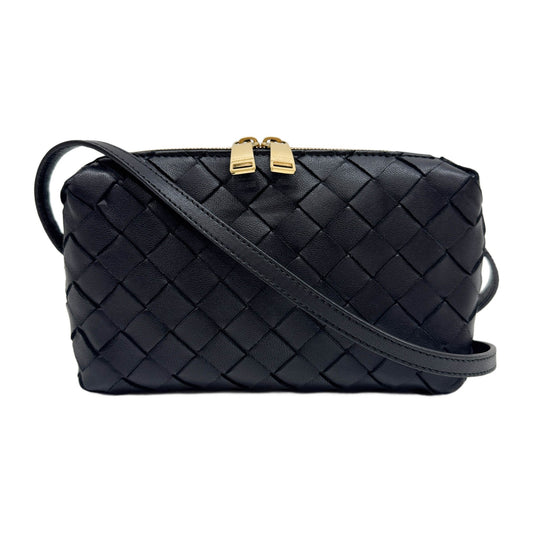 Mini Loop Intrecciato Black Leather Shoulder Bag