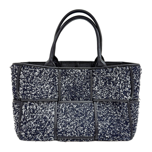 Small Arco Maxi Intrecciato Navy Blue & White Tweed Hand Tote Bag