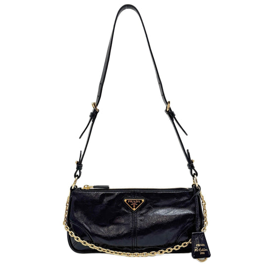 Re-Edition 2002 Shiny Black Leather Shoulder Bag