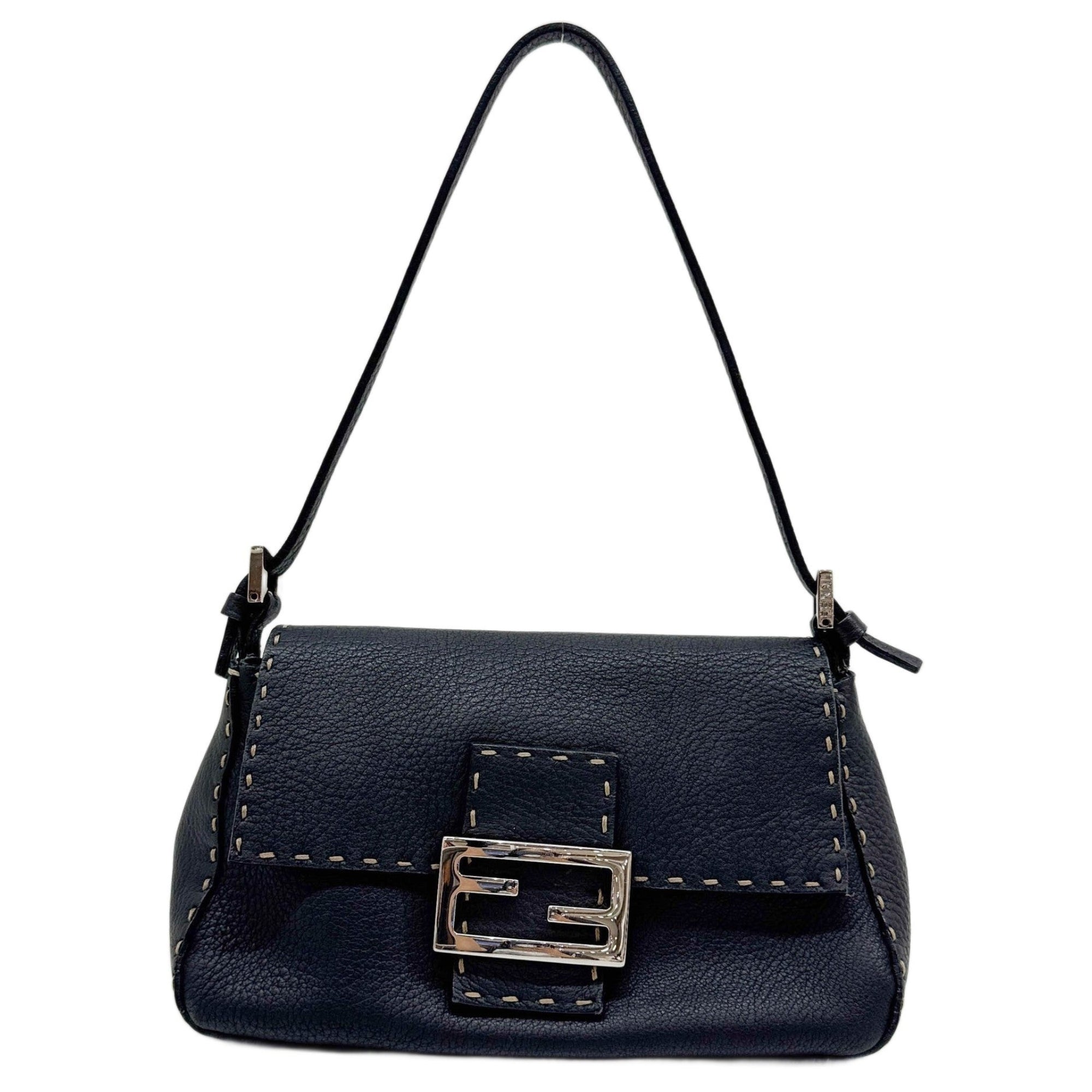 Vintage Mini Mamma Baguette Selleria Black Leather Hand Bag