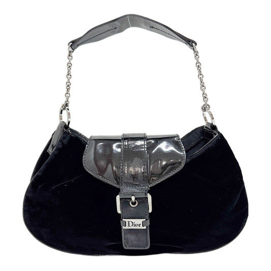 Malice Baguette Leather Trim Black Velvet Hand Bag