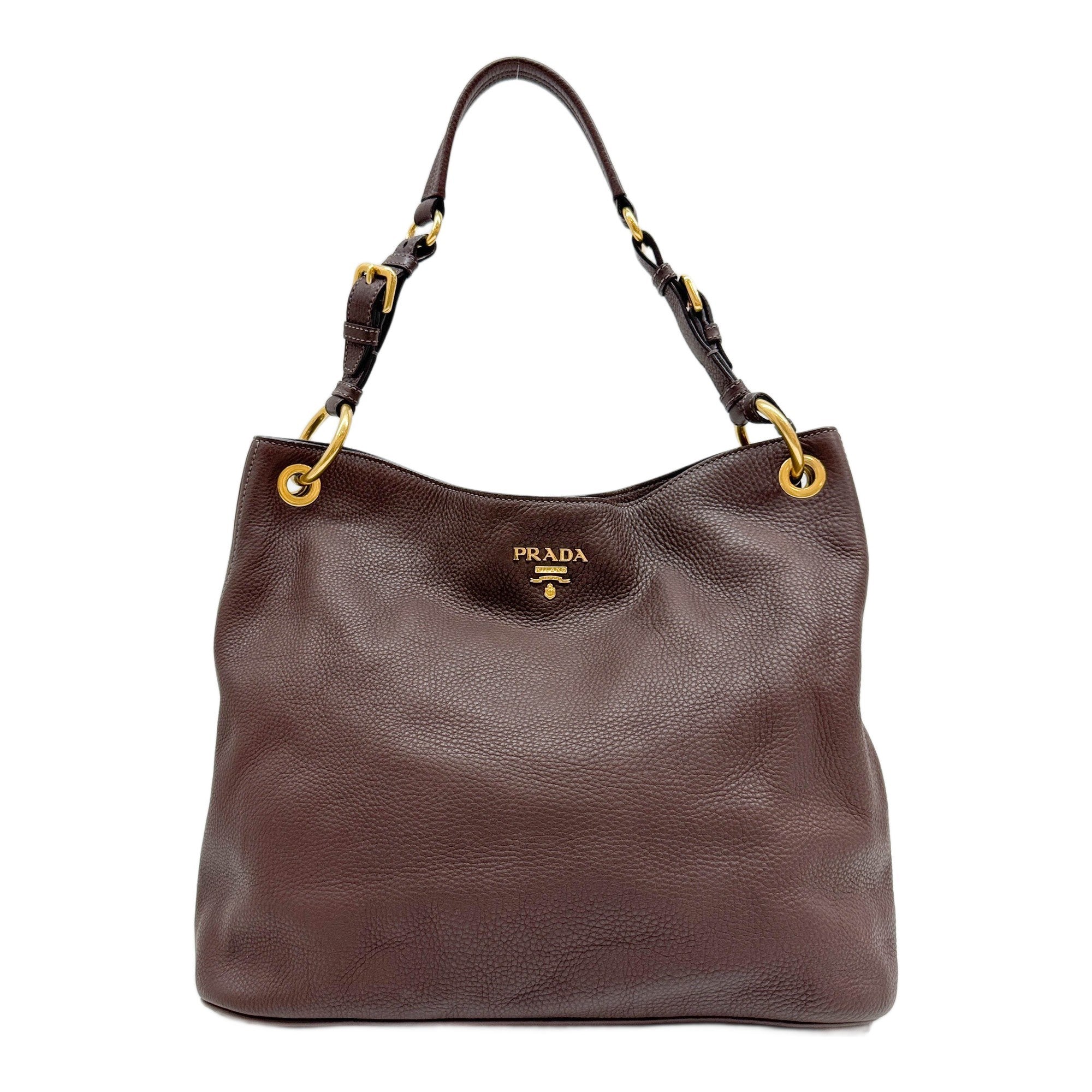 Vitello Daino Brown Leather Shoulder Tote Bag