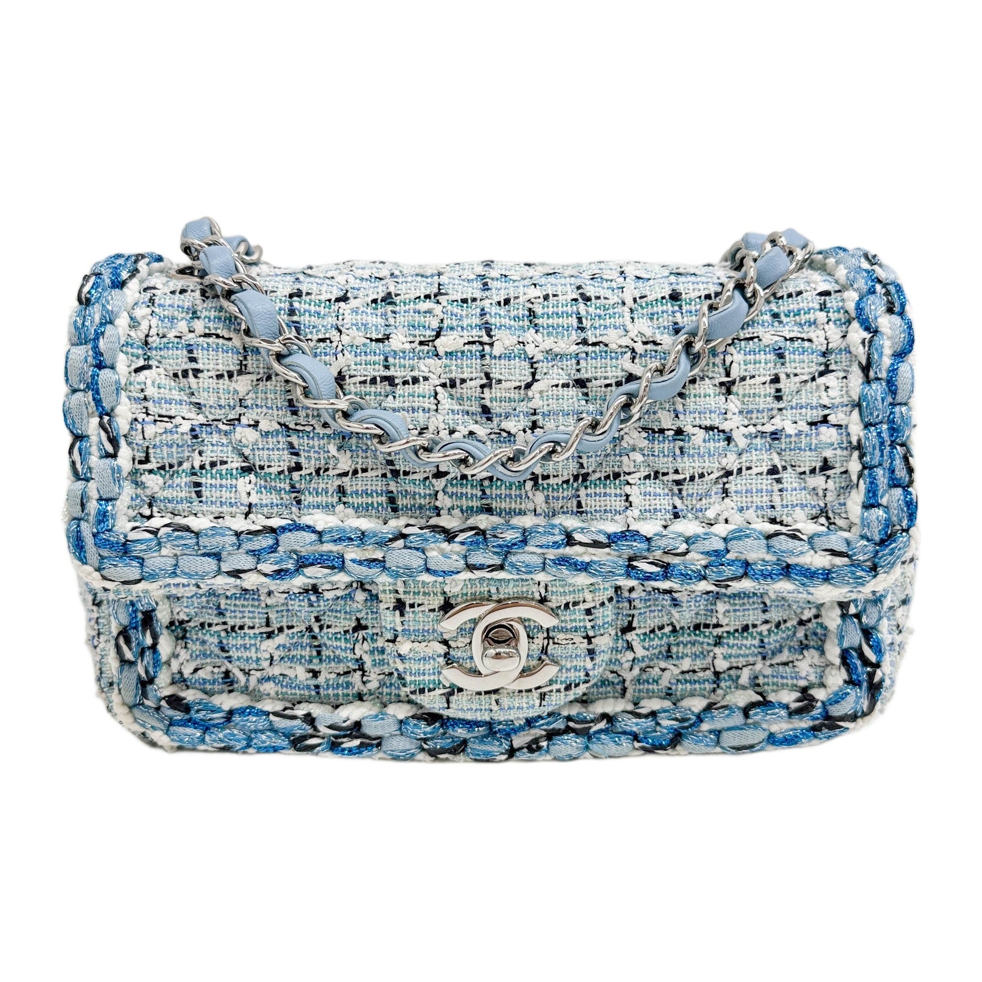 Mini Classic Flap 2019 Light Blue Tweed Shoulder Bag
