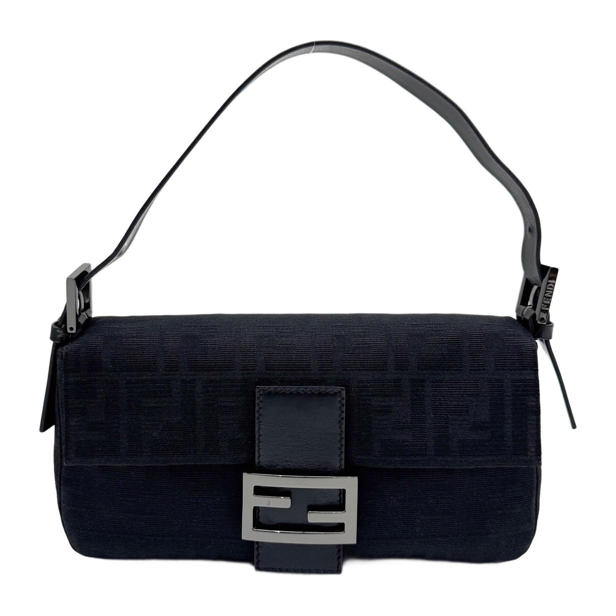 Baguette Black Zucca Canvas Shoulder Bag