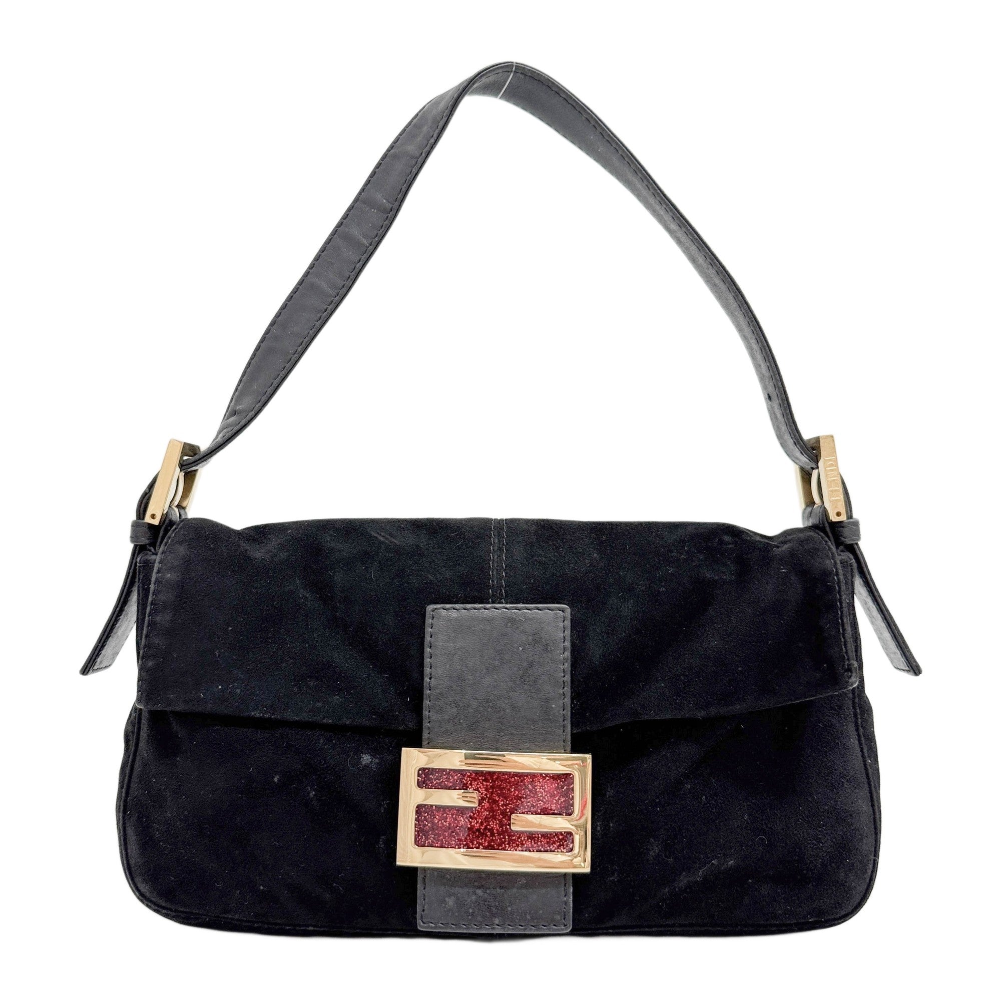 Baguette Black Suede Shoulder Bag