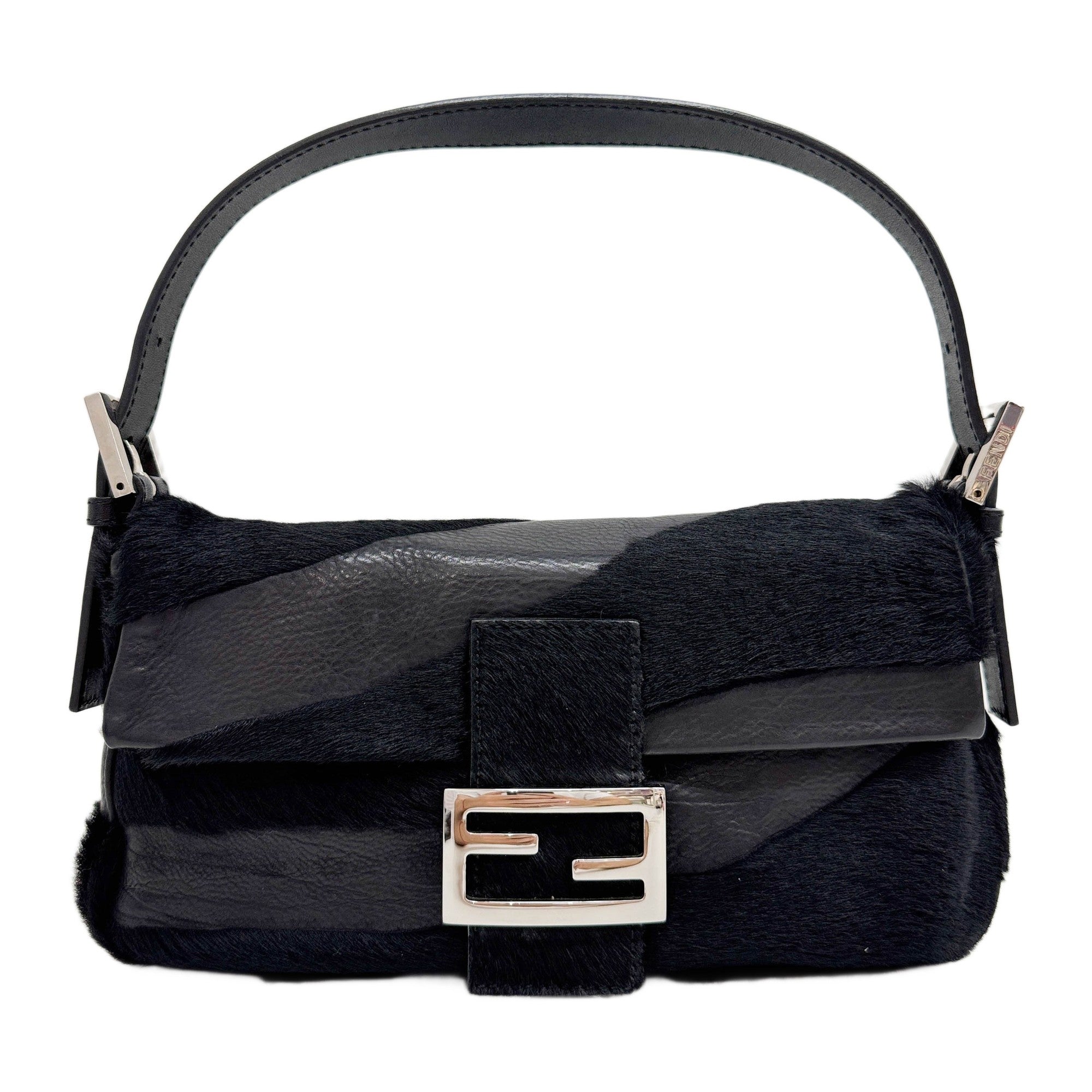 Baguette Black Pony Hair & Leather Shoulder Bag