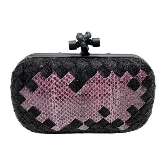 Knot Intrecciato Purple Python Embossed Leather Clutch Bag