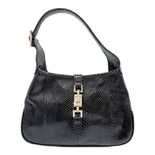 Mini Jackie Black Lizzard Embossed Leather Handle Bag