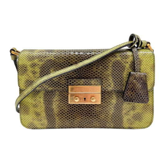Berlino Sound Green Python Embossed Leather Shoulder Bag