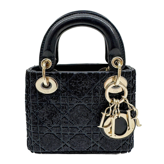 Micro Lady Dior Black Beaded Two Way Bag