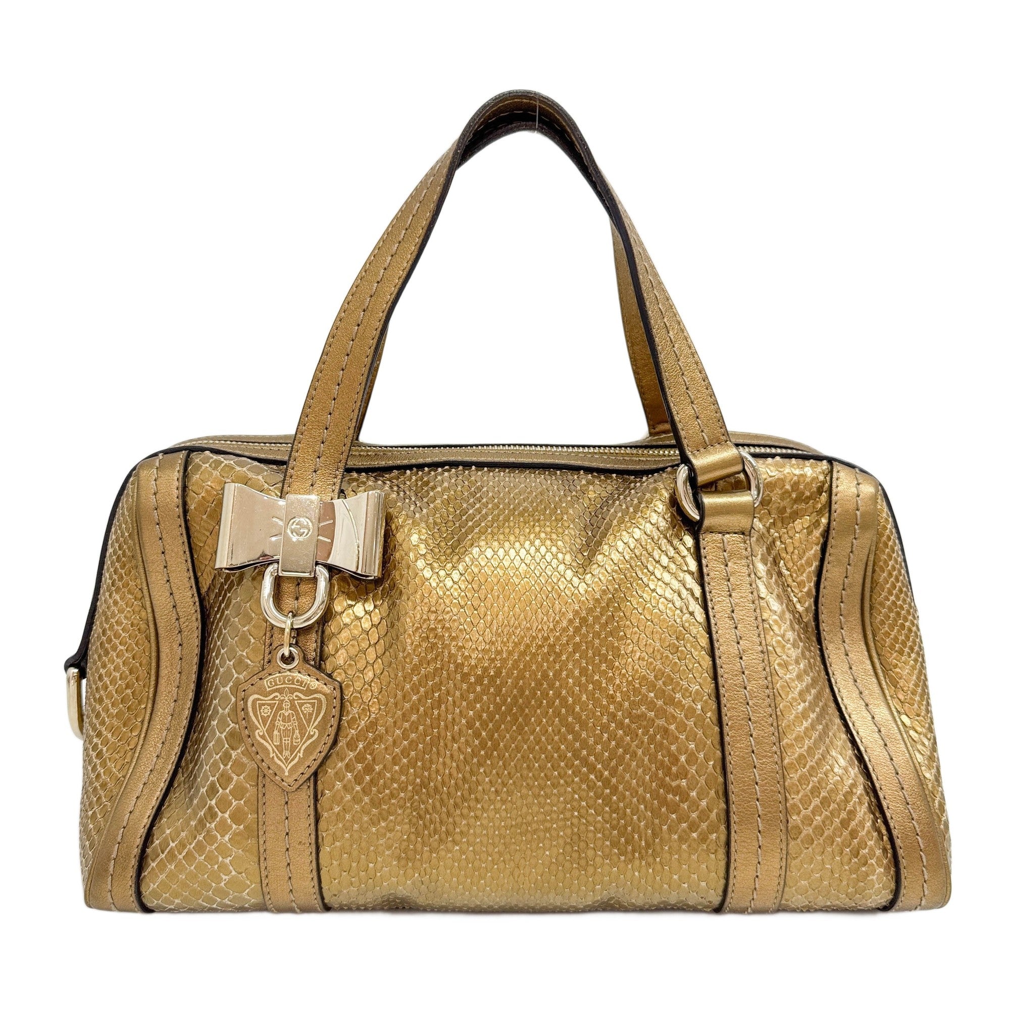 Boston Duchessa Gold metallic Python Embossed Leather Hand Bag