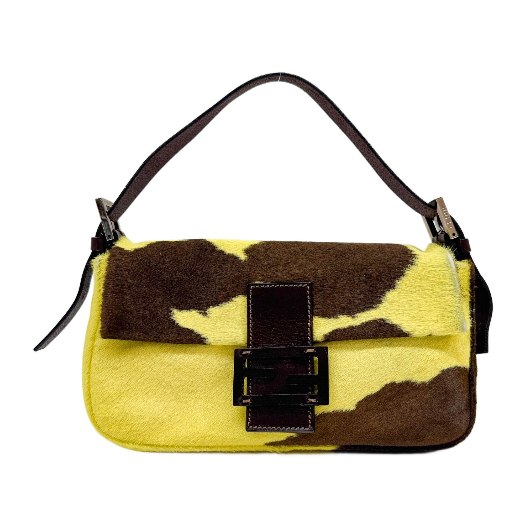 Baguette Brown & Yellow Cow Print Pony Hair Shoulder Bag