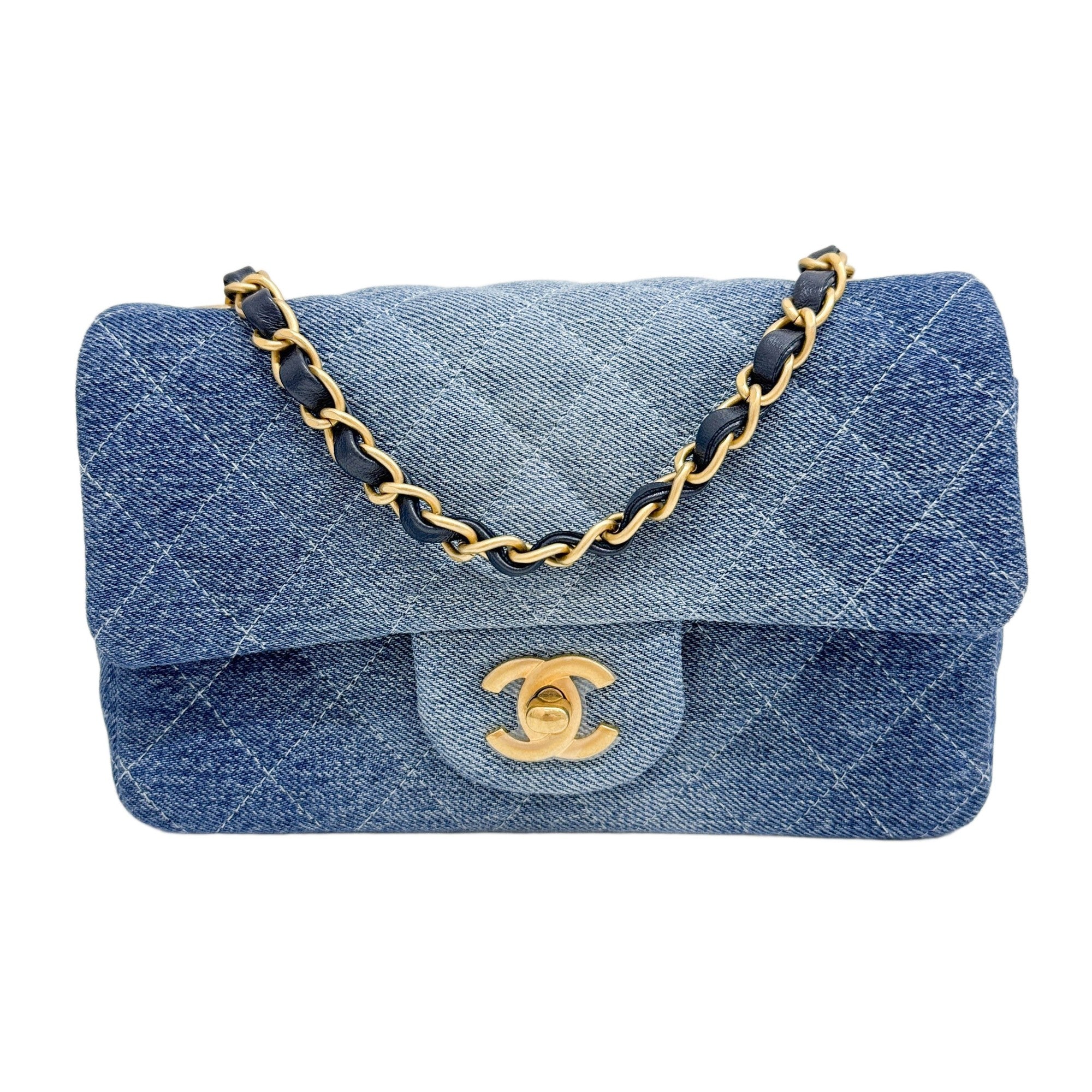Rectangular Mini Classic Flap 2021-2026 Matelasse Blue Denim Shoulder Bag