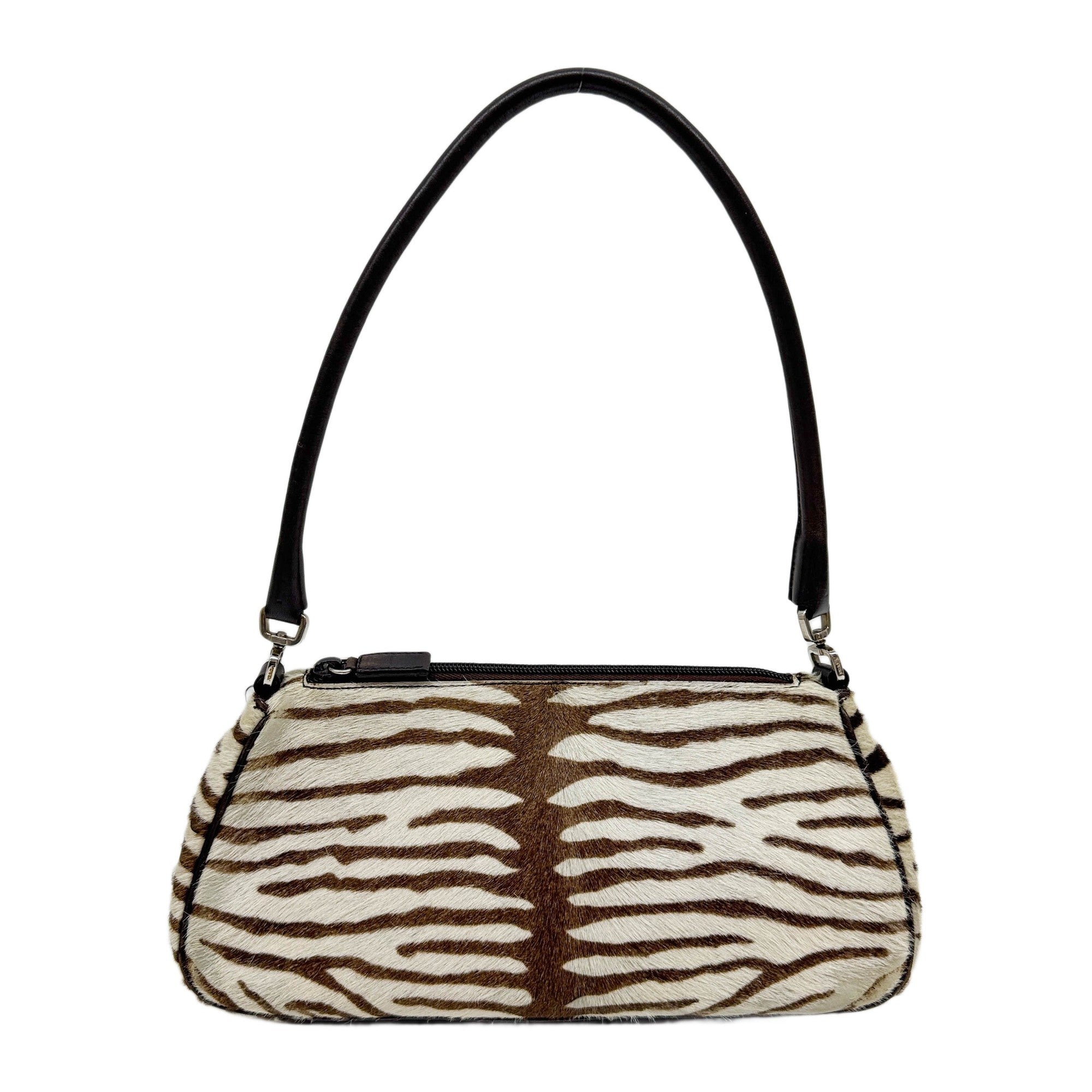 Brown & White Zebra Print Pony Hair Shoulder Bag